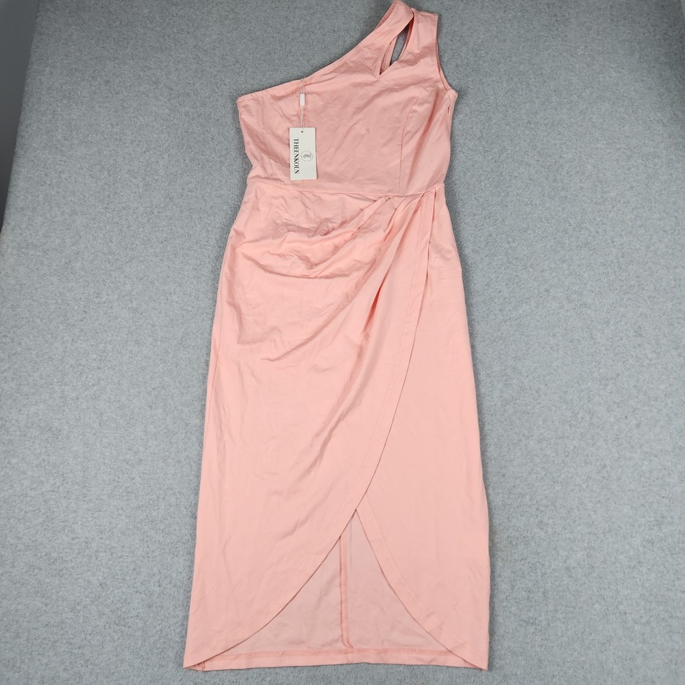 THEENKOLN One Shoulder Wrap Dress Womens Medium Pink Cutout Neck Cocktail Party